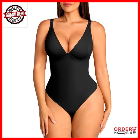 Shapewear Bodysuit Tummy Control Deep V Neck Thong Body Shaper Elegant Chic